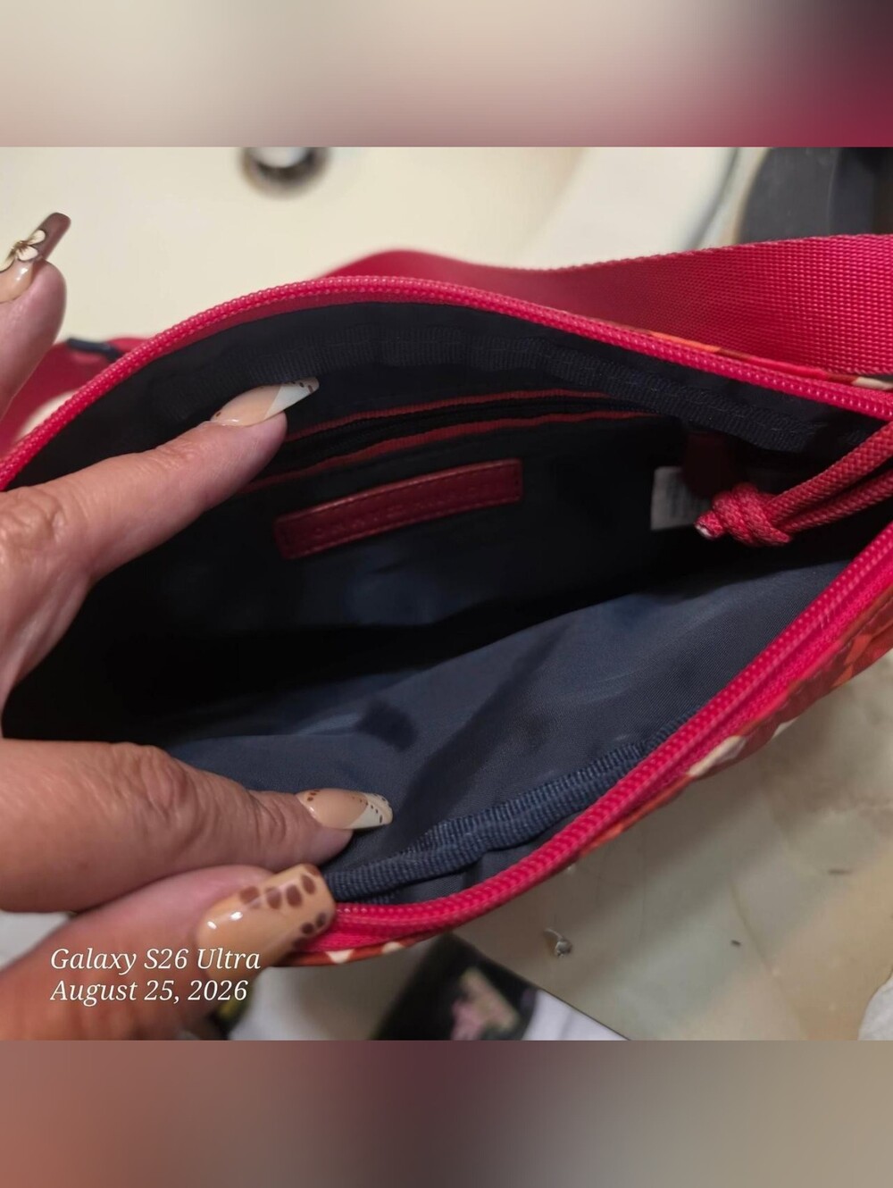 Tommy Hilfiger Hot Pink, Red & Orange Geometric Purse - Picture 3 of 3